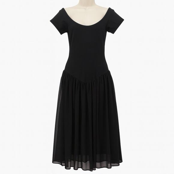 Vintage Betsey Johnson Black Drop Waist Chiffon Skirt Dress L USA 90s Balletcore - Picture 1 of 6